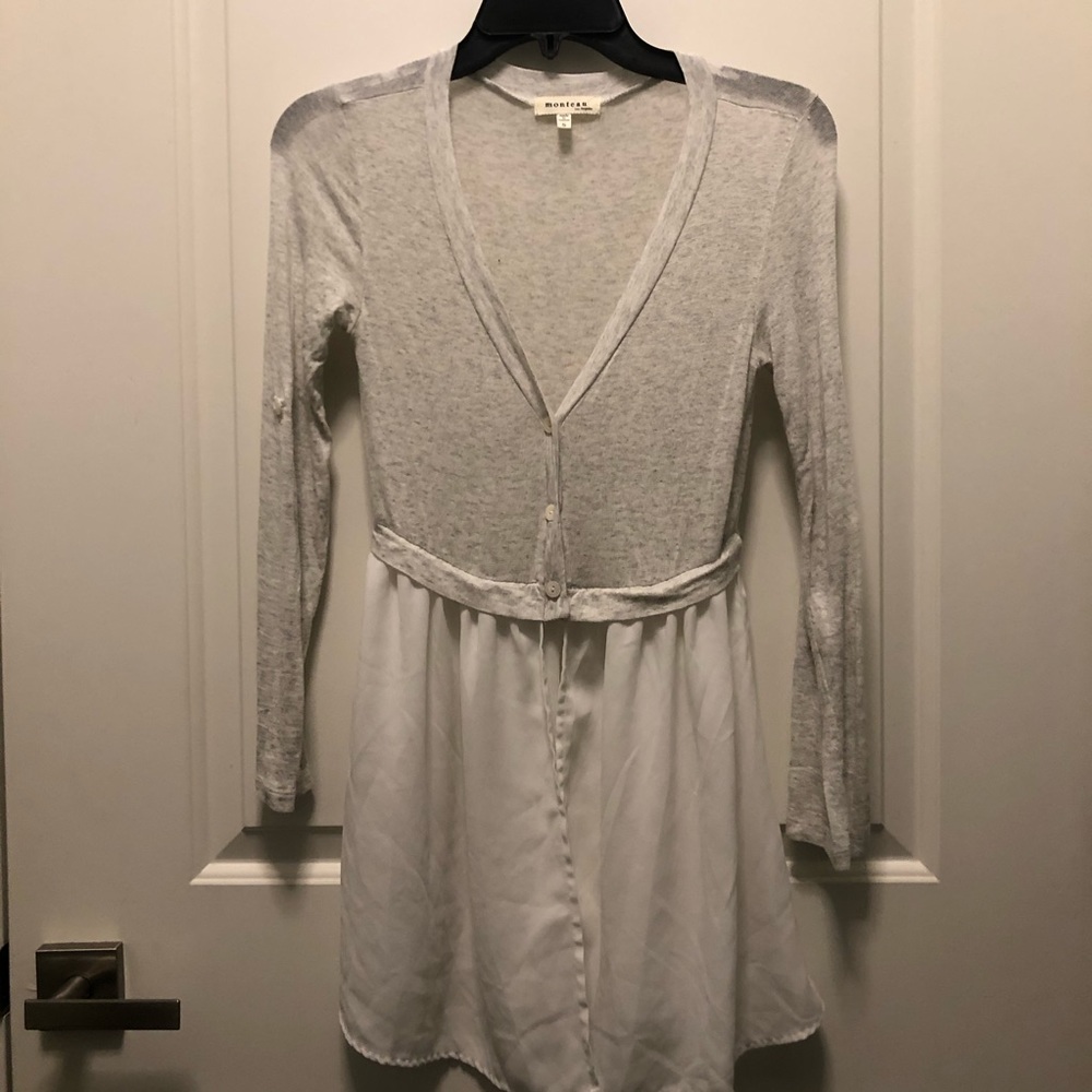 Monteau Light Gray White Chiffon Blouse Top Small